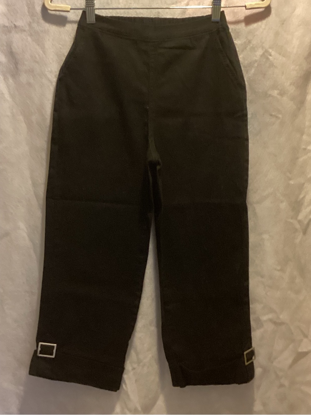 Denim&Co Black Ankle-Length Cropped Pants with Buckle Accents 2 pair